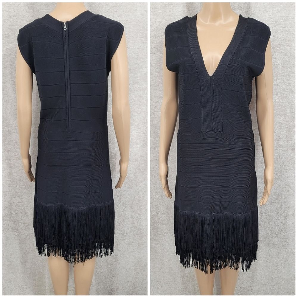 Venus Bandage Black Fringe Sleeveless Dress Gatsby Meets Moden Cocktail - Picture 3 of 16